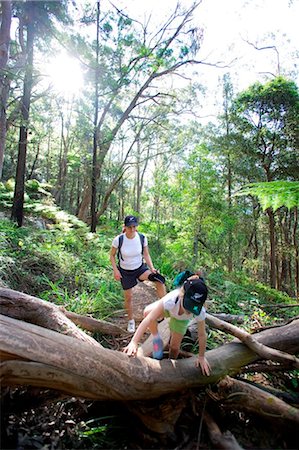 Australia, New South Wales, Blue Mountains National Park. A family hiking the Federal Pass Walking Track. Foto de stock - Direito Controlado, Número: 862-03736163