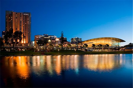 south australia - Australia, South Australia, Adelaide.   The Adelaide Convention Centre on the banks of the River Torrens at dusk. Stock Photo - Rights-Managed, Code: 862-03736224