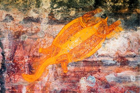 rock painting aboriginal - Australia, Northern Territory, Kakadu National Park.  Aboriginal rock art (gunbim) at the sacred aboriginal site of Ubirr. (PR) Stock Photo - Rights-Managed, Code: 862-03736307