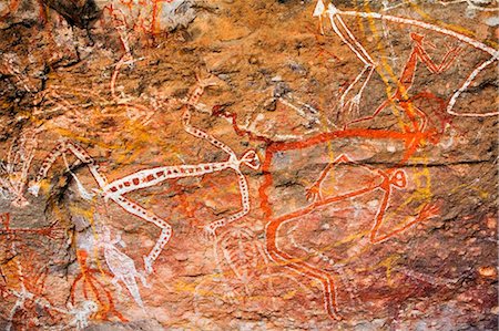 simsearch:862-03736306,k - Australia, Northern Territory, Kakadu National Park.Indigenous cave painting at the aboriginal rock art site of Nourlangie.(PR) Stock Photo - Rights-Managed, Code: 862-03736316