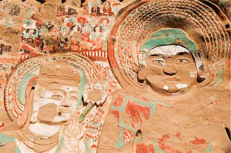 provincia de gansu - China, Gansu Province, Shuilian Dong Water Curtain Cave, Sakyamuni rock sculptures Lashao temple, Northern Wei dynasty (386-534) Foto de stock - Con derechos protegidos, Código: 862-03736425