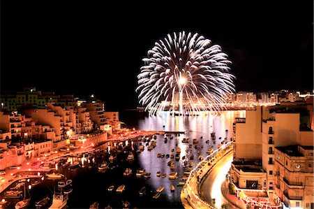 parties boats - Malta, St. Julians Bay, St. Julians, fireworks mark the feast day of St. Julian. Stock Photo - Rights-Managed, Code: 862-03736946