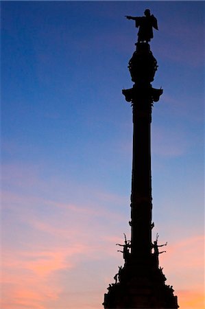 Spain, Cataluna, Barcelona, Ciutat Vella, the Colum statue in honour of Christopher Columbus at sunset. Stock Photo - Rights-Managed, Code: 862-03737143