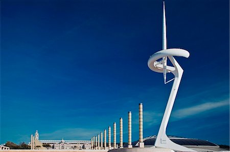 santa eulalia - Spain, Cataluna, Barcelona, Santa Eulalia, Sants Montjuic, Telefonica Olympic TV Tower. Architect- Santiago Calatrava. Fotografie stock - Rights-Managed, Codice: 862-03737154