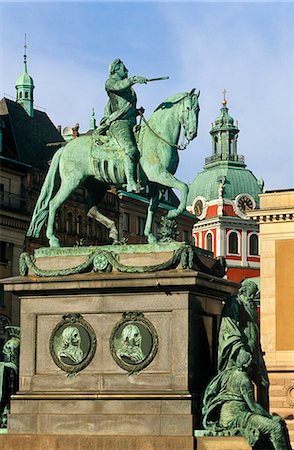 statues in stockholm - Sweden, Stockholm, Gustav Adolfs Torg. This square in central Stockholm  has a statue of King Gustav II Adolf. Stock Photo - Rights-Managed, Code: 862-03737172