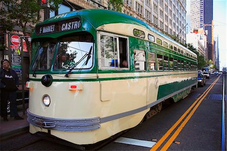États-Unis, Californie, San Francisco, une des voitures colorées de San Francisco dans le centre-ville de San Francisco. Photographie de stock - Rights-Managed, Code: 862-03737422