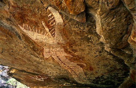 pictograph - Australia, Northern Territory, Arnhem Land, nr Mt Borradaile. A 'rainbow serpent' at 6.1m, supposedly the largest of its kind in Australia. Stock Photo - Rights-Managed, Code: 862-03730952