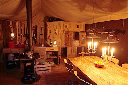 simsearch:862-03731234,k - England, Lake District. Interior of a Feather Down Farm tent at night. Stock Photo - Rights-Managed, Code: 862-03731236