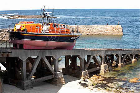 southwest harbor - England, Cornwall, Sennen Cove. Tamar Class RNLB City of London III on the lifeboat ramp by Sennen Cove harbour. Stock Photo - Rights-Managed, Code: 862-03731254