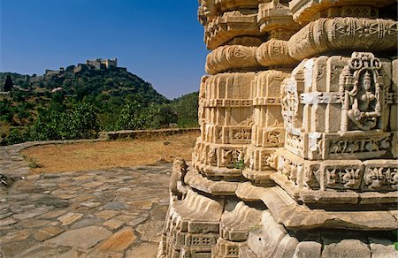 India, Rajasthan, Kumbalgarh. Part-ruined temples enclosed by the vast walls of Kumbalgarh, Rajasthan's highest fort. Stock Photo - Rights-Managed, Code: 862-03731344