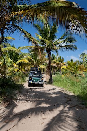 Mozambique, Tofo. A 4x4 explores the back roads by the beaches of Tofo. Stock Photo - Rights-Managed, Code: 862-03731896