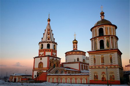 Russia, Siberia, Irkutsk; One of the main Cathedrals at Irkutsk in the last evening light Stock Photo - Rights-Managed, Code: 862-03732168