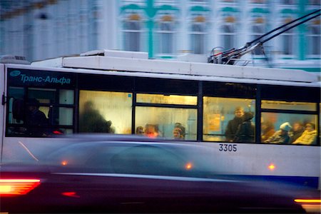 Russia, St. Petersburg; A trolley bus passing in front of the State Hermitage Museum in the evening Stock Photo - Rights-Managed, Code: 862-03732220