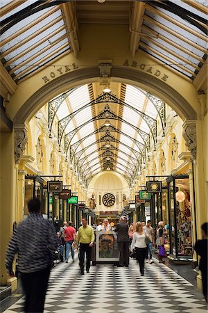 Australia, Victoria, Melbourne.  Shoppers in the Royal Arcade.  Built between 1869 and 1870 the arcade is the city's oldest shopping mall. Stock Photo - Rights-Managed, Code: 862-03807241