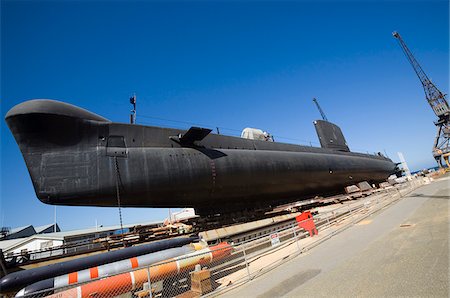 doca seca - Australia, Western Australia, Fremantle.  Western Australian Maritime Museum.  The HMAS Ovens - a former Royal Australian Navy Oberon Class submarine - at the Western Australian Maritime Museum. Foto de stock - Direito Controlado, Número: 862-03807295