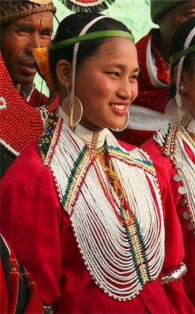 Myanmar, Burma, Naga Hills.  A pretty Naga girl celebrating the Naga New Year Festival in Leshi village. Foto de stock - Direito Controlado, Número: 862-03807958