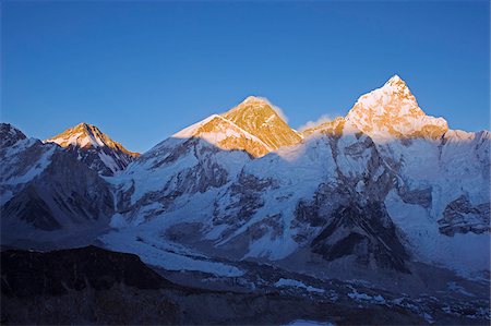 environment panoramic - Asia, Nepal, Himalayas, Sagarmatha National Park, Solu Khumbu Everest Region, Unesco World Heritage, Mt Everest (8850m), Nuptse (7861m), sunset Stock Photo - Rights-Managed, Code: 862-03808067