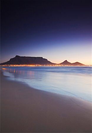 View of Table Mountain at sunset from Milnerton beach, Cape Town, Western Cape, South Africa Stock Photo - Rights-Managed, Code: 862-03808322