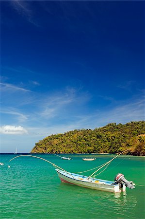 The Caribbean, Trinidad and Tobago, Tobago Island, Fishing Boats in Man-o-war Bay Stock Photo - Rights-Managed, Code: 862-03808648