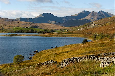 UK, North Wales, Snowdonia.  The Snowdon Horseshoe rises above  Llyn Mymbyr. Stock Photo - Rights-Managed, Code: 862-03808799