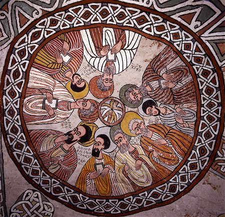 simsearch:862-03354009,k - The rock hewn church of Abune Yemata in the Gheralta Mountains near Guh is renowned for its truly remarkable murals. Abune Yemata church is reached only by a hazardous ascent with tiny footholds and irregular hand grips. Stock Photo - Rights-Managed, Code: 862-03820370