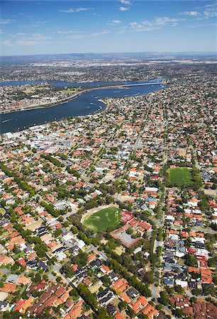 simsearch:862-03887261,k - Aerial view of suburbs and Swan River, Perth, Western Australia, Australia Foto de stock - Direito Controlado, Número: 862-03887261