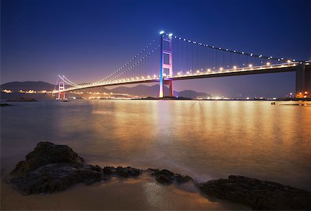 Tsing Ma Brücke bei Dämmerung, Ma Wan, Hong Kong, China Stockbilder - Lizenzpflichtiges, Bildnummer: 862-03887556