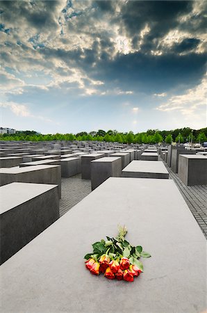 Roses left in the memorial to the murdered jews of Europe. The Holocaust Memorial was designed by architect Peter Eisenman. Berlin, Germany Stock Photo - Rights-Managed, Code: 862-03887835