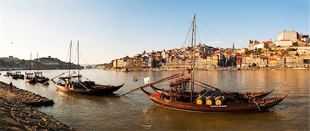 douro river - Oporto, capital of the Port wine, and the Ribeira district, UNESCO World Heritage Site. In the foreground the Rabelos boats, Portugal Stock Photo - Rights-Managed, Code: 862-03889179