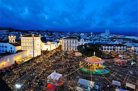 The Holy Christ church and Campo de Sao Francisco during the Holy Christ festivities at Ponta Delgada, in twilight. Sao Miguel, Azores islands, Portugal Stock Photo - Rights-Managed, Code: 862-03889204