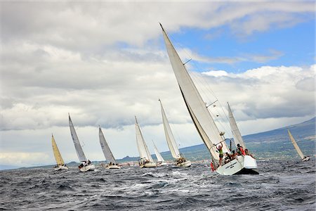 sailing on atlantic ocean - Regattas in the sea channel between Faial and Pico islands. Faial, Azores islands, Portugal Stock Photo - Rights-Managed, Code: 862-03889266