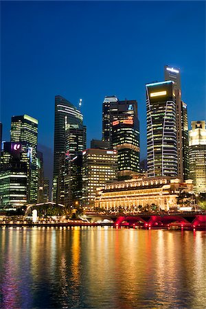 esplanade - Singapore, Singapore, Marina Bay.  The central business district skyline at dusk. Stock Photo - Rights-Managed, Code: 862-03889571