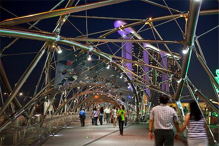 singapore skyline - Singapore, Singapore, Marina Bay.  View along Helix Bridge to Marina Bay Sands Singapore. Stock Photo - Rights-Managed, Code: 862-03889595