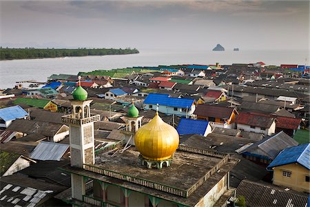 Thailand, Phang-Nga, Ko Panyi.  View across the Muslim fishing village of Ko Panyi.  The 2000 inhabitants are believed to be descended from seafaring families who arrived from Java over 200 years ago. Stock Photo - Rights-Managed, Code: 862-03889877