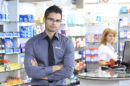 department - France, drugstore, pharmacist with a customer Photographie de stock - Rights-Managed, Code: 877-06835437