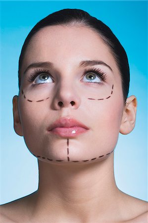 simsearch:877-06836182,k - Young woman with presurgical markings on face Stock Photo - Rights-Managed, Code: 877-06836292