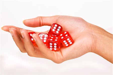 dice game picture - Woman's hand holding 5 dices Stock Photo - Rights-Managed, Code: 877-06832636