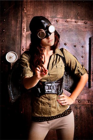 shipping - woman aviator steampunk Stock Photo - Rights-Managed, Code: 877-07460500