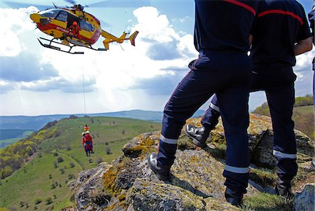 fire fighters - Europe, France, Aveyron, Exercise rescue GRIMP on a wind. Stock Photo - Rights-Managed, Code: 877-08079156