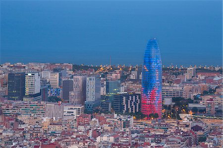 Spain, Catalonia, Barcelona, Panorama from Carmelo Mountain, Agbar Tower Stock Photo - Rights-Managed, Code: 877-08898381