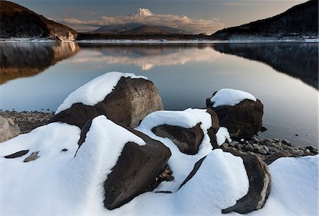 flach - Mt. Fuji and Lake Kawaguchi, Japan Stockbilder - Lizenzpflichtiges, Bildnummer: 878-07442643
