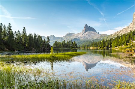 Mount Becco di Mezzodì and lake Federa;Cortina d'Ampezzo,Belluno district,Veneto,Italy Stock Photo - Rights-Managed, Code: 879-09020947