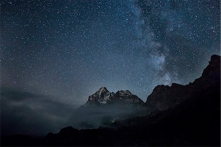 The milky way lights up the sky over Monviso. Lake Superior, Cozian Alps, Piedmont, Italy Europe Stock Photo - Rights-Managed, Code: 879-09034013