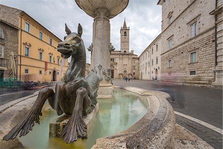 The decorated fountain frames the Cathedral in Arringo Square Ascoli Piceno Marche Italy Europe Stock Photo - Rights-Managed, Code: 879-09034237