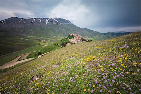 simsearch:879-09034347,k - Colorful flowers in bloom frame the medieval village Castelluccio di Norcia Province of Perugia Umbria Italy Europe Foto de stock - Con derechos protegidos, Código: 879-09034250