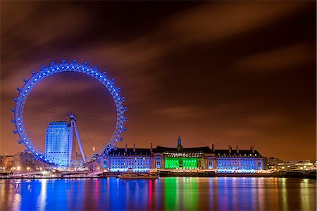 London,England Night shot of the London Eye Stock Photo - Rights-Managed, Code: 879-09034528