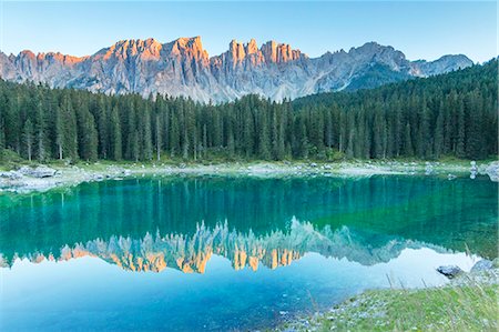 dolomites of trentino alto adige south tyrol - Lago Carezza at sunset, Trentino Alto Adige - Italy, Europe Stock Photo - Rights-Managed, Code: 879-09032783