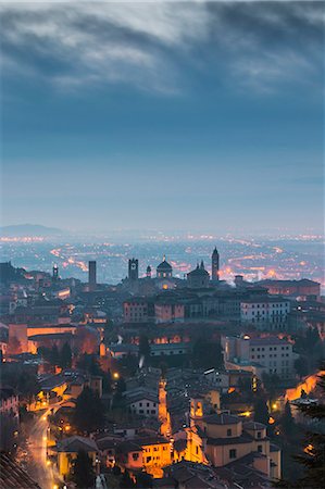 The light of the city. Bergamo Upper Town (Città Alta), Bergamo province, Lombardy district, Italy, Europe Stock Photo - Rights-Managed, Code: 879-09032795