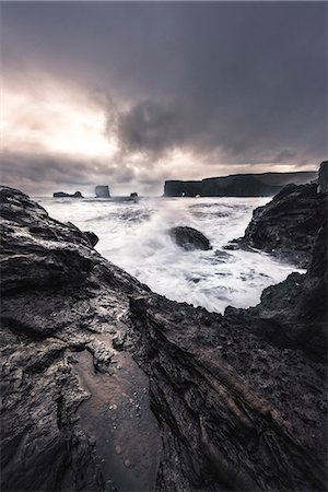 dyrholaey - Beach of Reynisfjara, Vik, Sudurland, Iceland, Europe. Stock Photo - Rights-Managed, Code: 879-09032983