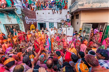 simsearch:400-08833647,k - Asia, India, Uttar Pradesh, Nandgaon, Lathmar Holi festival Photographie de stock - Rights-Managed, Code: 879-09033235